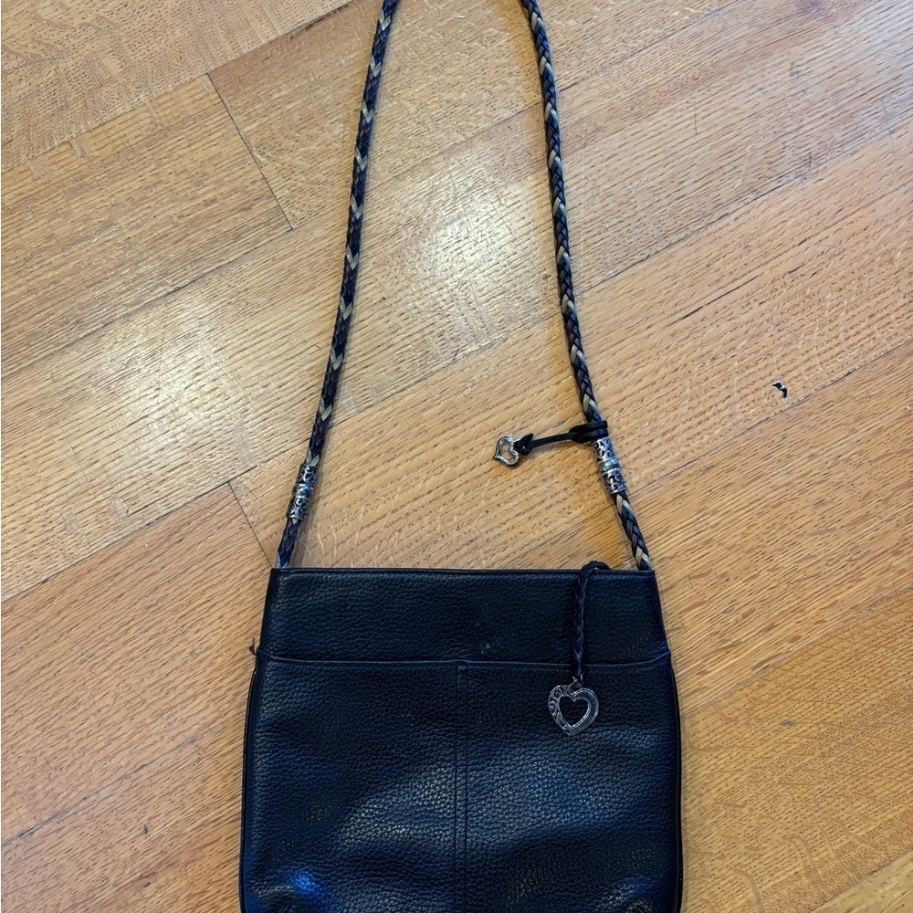Brighton Black Leather Shoulder Bag Braided Strap